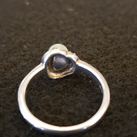 Sterling 925 silver marcasite & natural jade ring - Picture 3 of 6